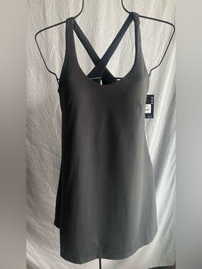 Avia solid Black Cross-Back Athletic Tank Dress Large Built in shorts and bra